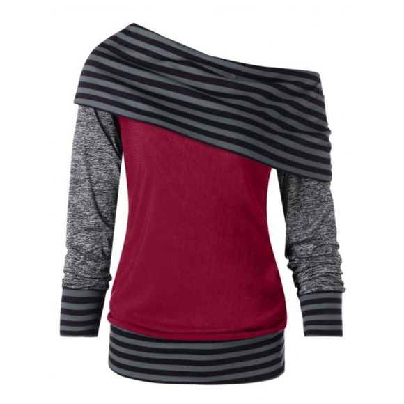 Stripe Slash Neck Color Block Pullover - Picture 1 of 7